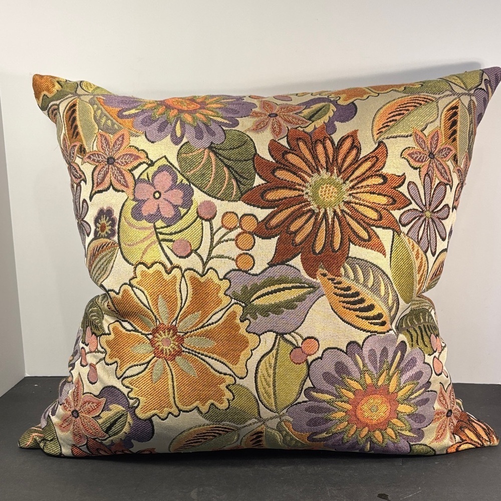 Floral Tapestry Down Feather Fill Throw Pillow Earth Tones 18x18
